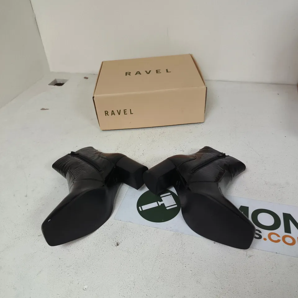 RAVEL BLACK CROC PATENT LEATHER ANKLE BOOTS – UK 5 (EU 38)