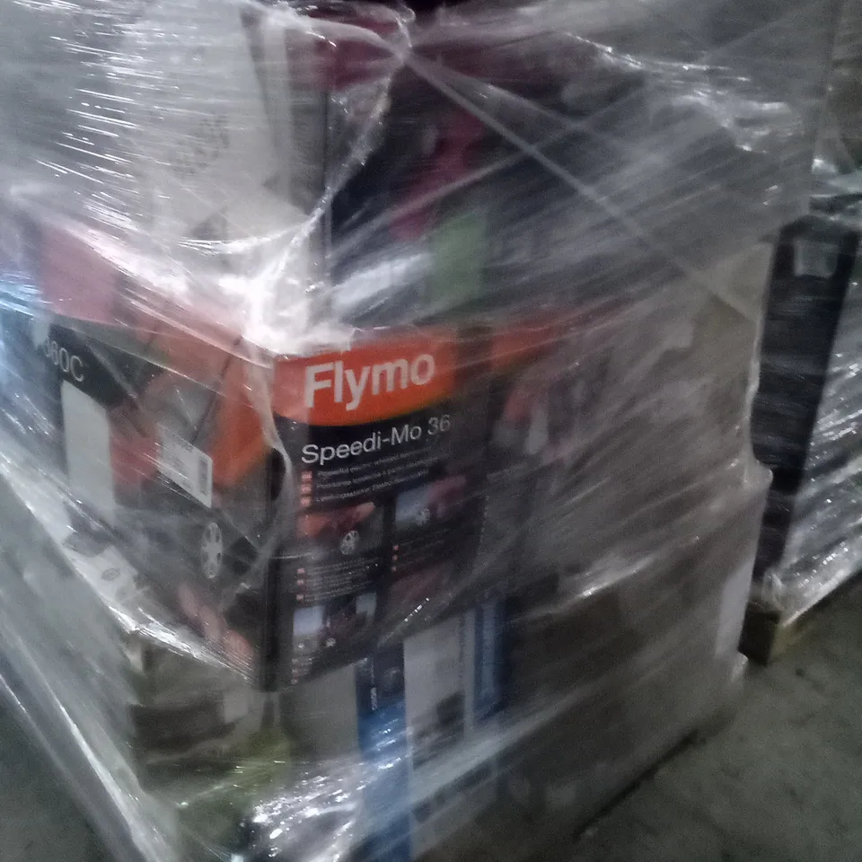 PALLET OF APPROXIMATELY 16 ASSORTED ELECTRICAL ITEMS TO INCLUDE LAWNMOWERS. TRIMMERS , PLUMGE SAWS , ETC  