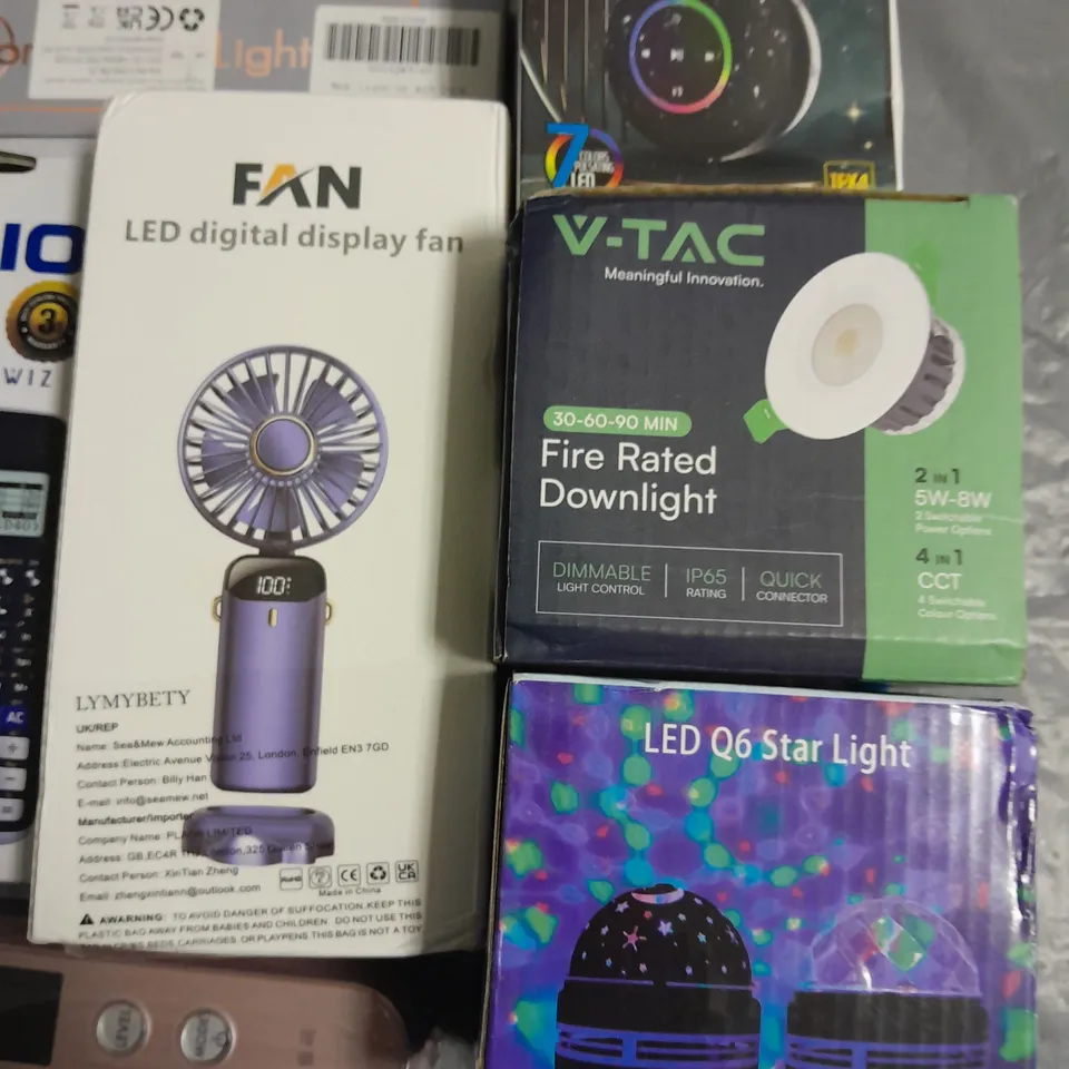 LOT OF 10 ASSORTED HOUSEHOLD ITEMS TO INCLUDE LED FAN, FIRE RATED DOWNLIGHT, WIRELESS SPEAKER AND CASIO CALCULATOR