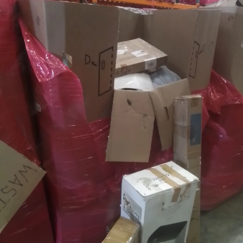 PALLET OF ASSORTED HOUSEHOLD GOODS AND FURNITURE TO INCLUDE; WIFI AIR PURIFIER, BARRINA LED INTEGRATED LIGHT, FINNHOMY CAMPING CABINET ETC