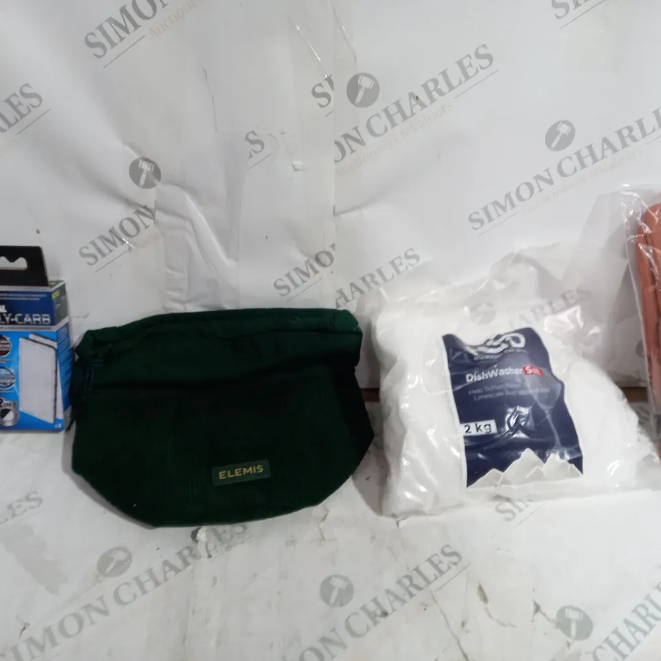 BOX OF APPROXIMATELY 10 ASSORTED ITEMS TO INCLUDE - ELEMIS WASH BAG - DISHWASHER SALT - FLUVAL POLY CARB ECT