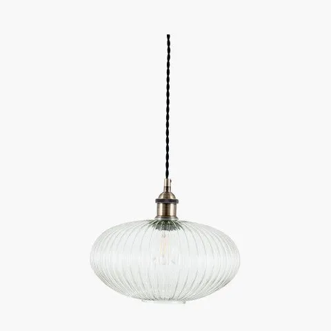 BOXED ABIGAIL CLEAR RIBBED GLASS OVAL PENDANT
