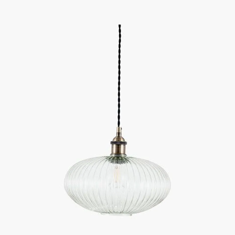 BOXED ABIGAIL CLEAR RIBBED GLASS OVAL PENDANT
