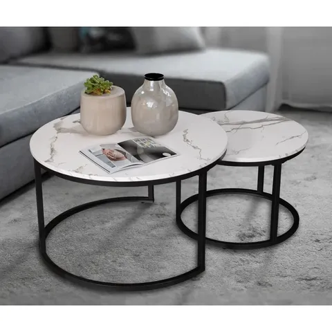 BOXED MAAG FRAME 2 PIECE NEST COFFEE TABLE SET - WHITE (1 BOX)