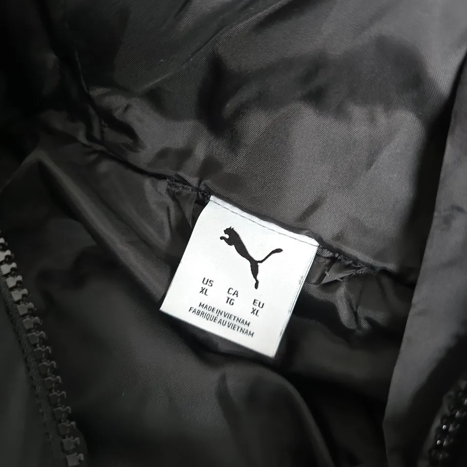 PUMA PUFFER JACKET – BLACK, HOODED, ZIPPED, XL (US)