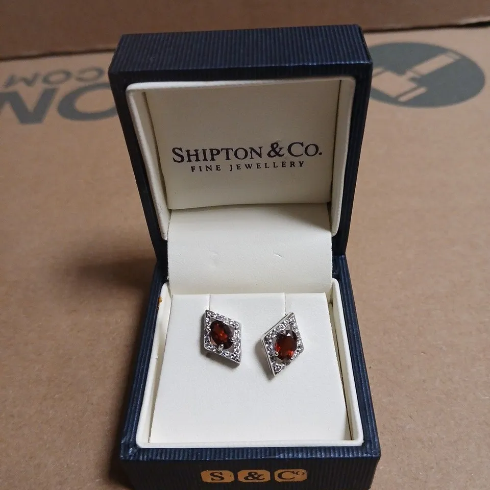 SHIPTON & CO HALO RED GEMSTONE STUD EARRINGS 