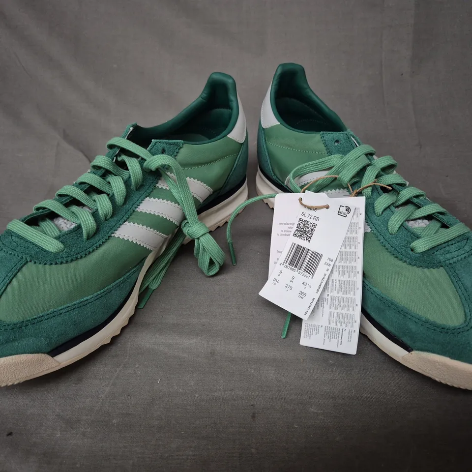 PAIR OF ADIDAS SL 72 RS SHOES IN GREEN/GREY UK SIZE 9