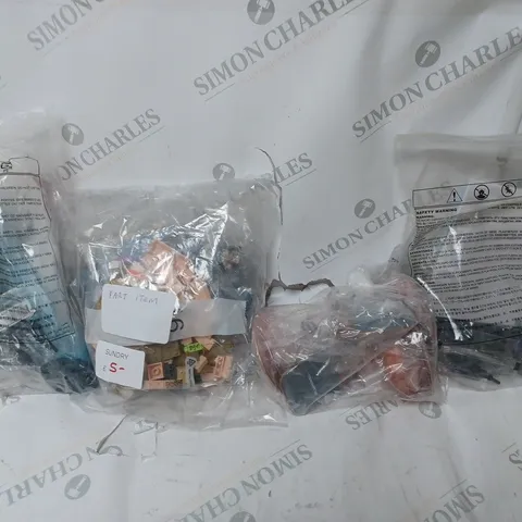 BOX OF ASSORTED HOUSEHOLD ITEMS TO INCLUDE TV REMOTES, BRACKETS, PHONE STANDS ETC