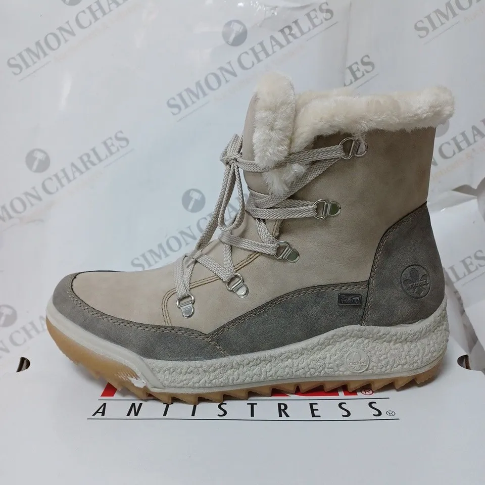 BOXED RIEKER WATER RESISTANT HIKING BOOTS, CREAM - SIZE 8
