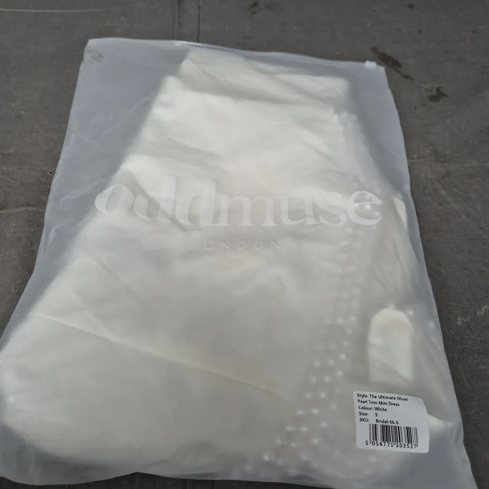 BRIDAL DRESS – THE ULTIMATE MUSE PEARL TRIM MINI DRESS, WHITE, SIZE S