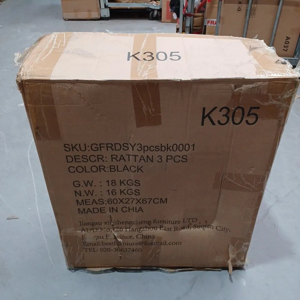 BOXED 3 PC RATTAN GARDEN RATTAN SET - BLACK 