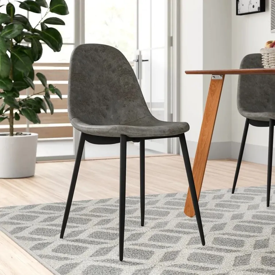 BOXED ALAYNA BROWN FAUX LEATHER DINING CHAIRS WITH METAL LEGS SET OF 2 (1 BOX)