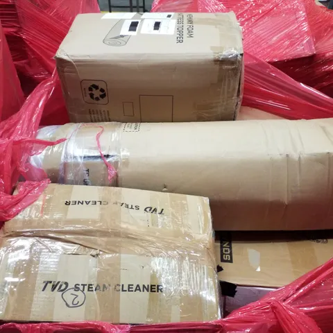 PALLET CONTAINING ASSORTED PRODUCTS INCLUDING MEMORY FOAM MATTRESS TOPPER, STEAM CLEANER & BABY STROLLER