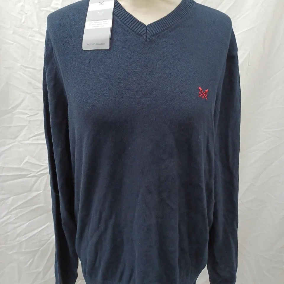 CREW CLOTHING COMPANY ORGANIC COTTON V-NECK JUMPER, NAVY - SIZE XL
