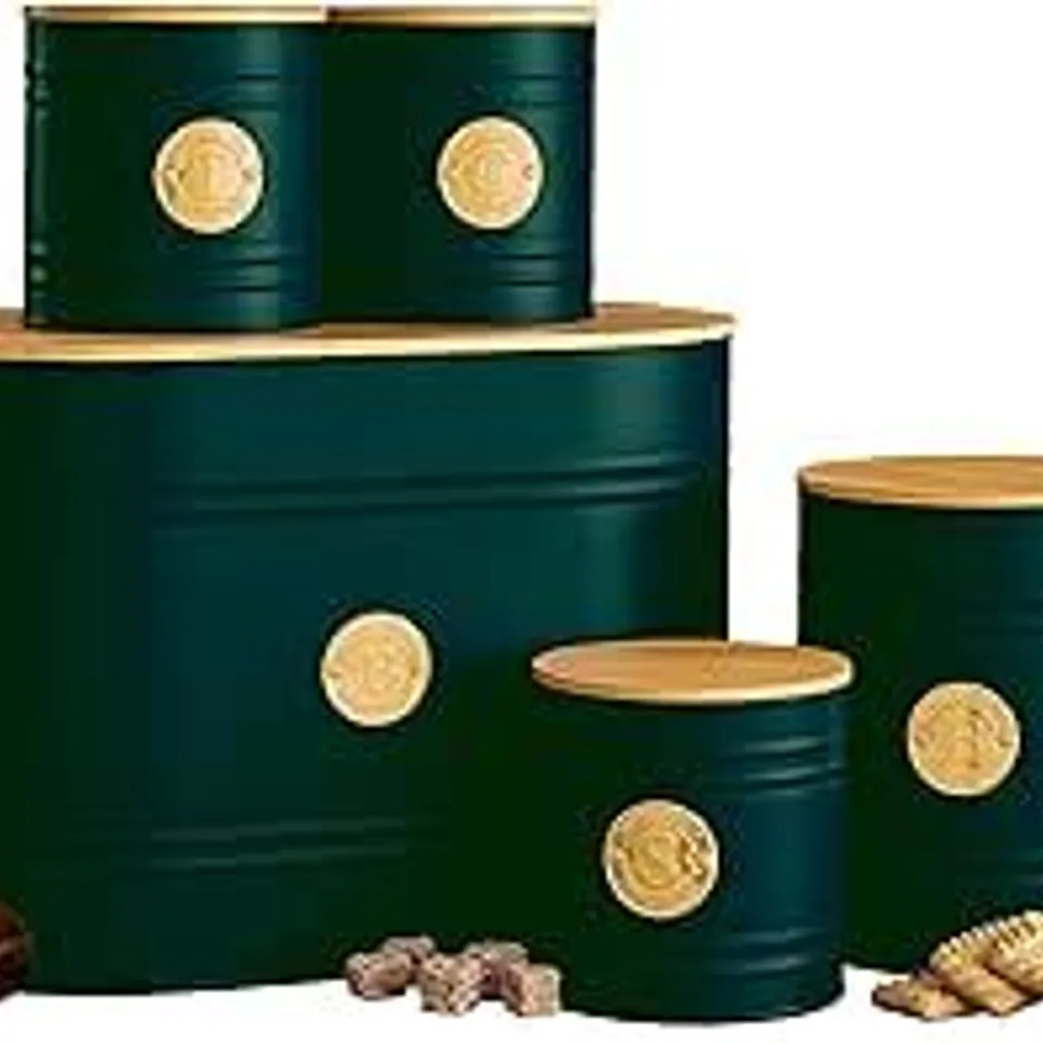 BOXED NEO GREEN SCANDI 5 PIECE KITCHEN CANNISTER SET (1 BOX)