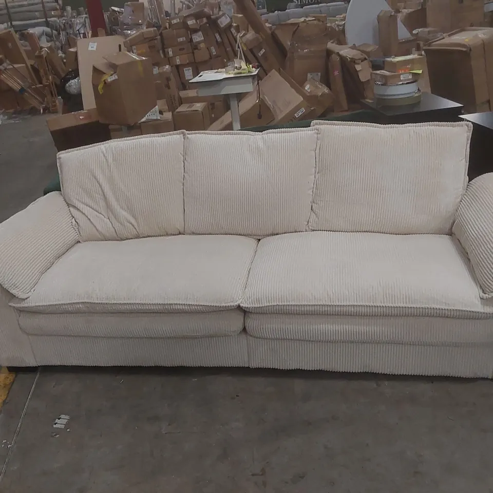 QUALITY DESIGNER MODERN OVERSIZE SOFA 265CM CORDUROY SOFA WITH 4 SEATS NO TOOL ASSEMBLY MULTI-LAYERED CUSHION UPHOLSTERY COLOUR: BEIGE