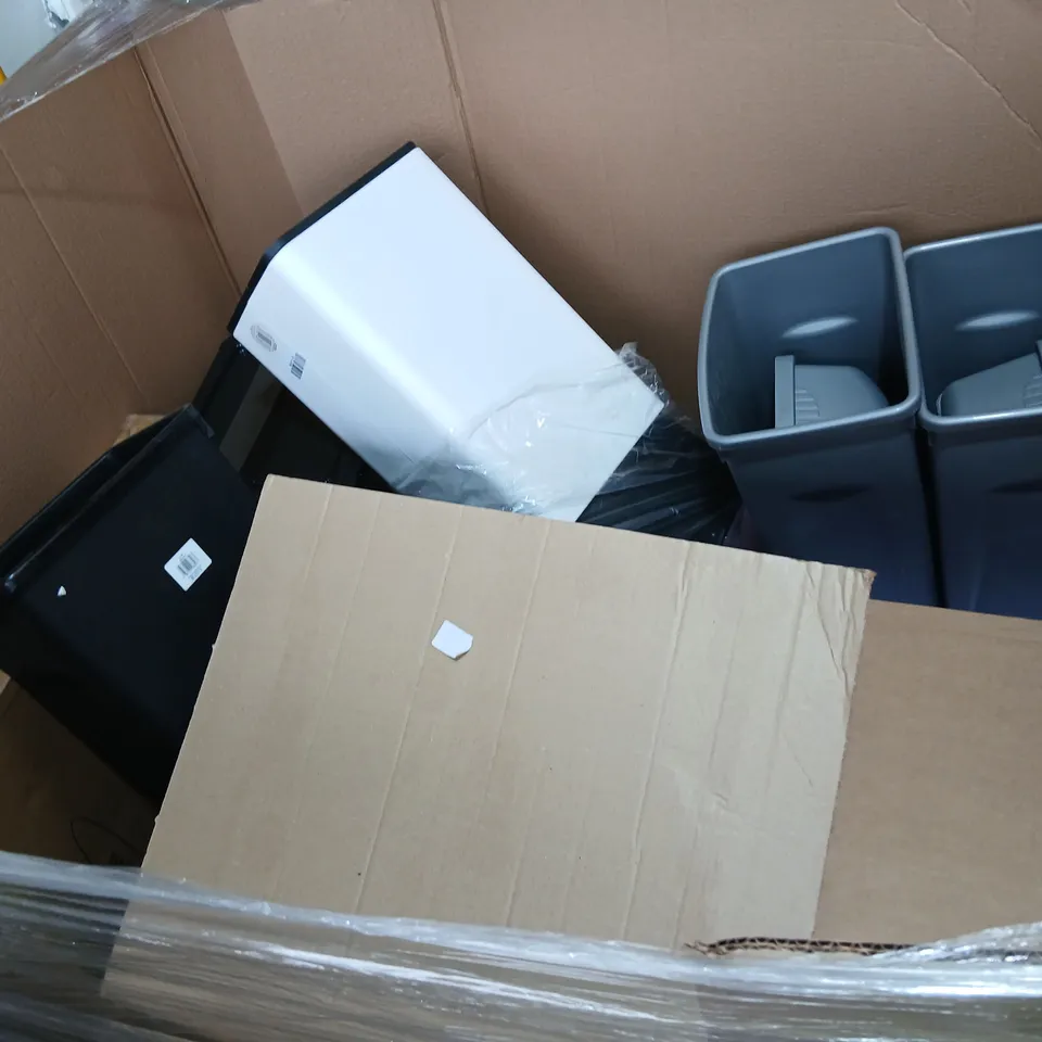 PALLET OF APPROXIMATELY 8 ASSORTED PRODUCTS TO INCLUDE; PLASTIC STORAGE, DRAWER UNIT, SWING BIN AND ORGANIC MIRROR