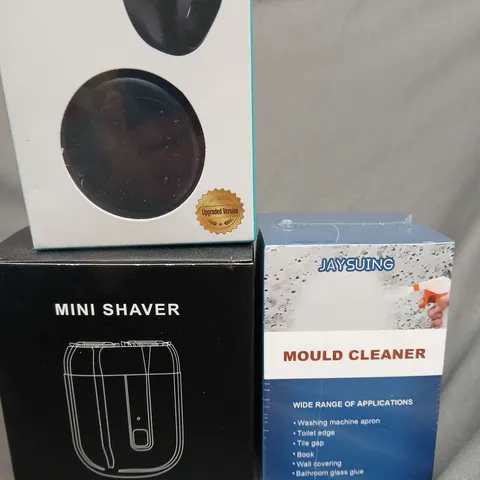 BOX OF ASSORTED ITEMS TO INCLUDE - RING REMOTE - MOULD CLEANER - MINI SHAVER 