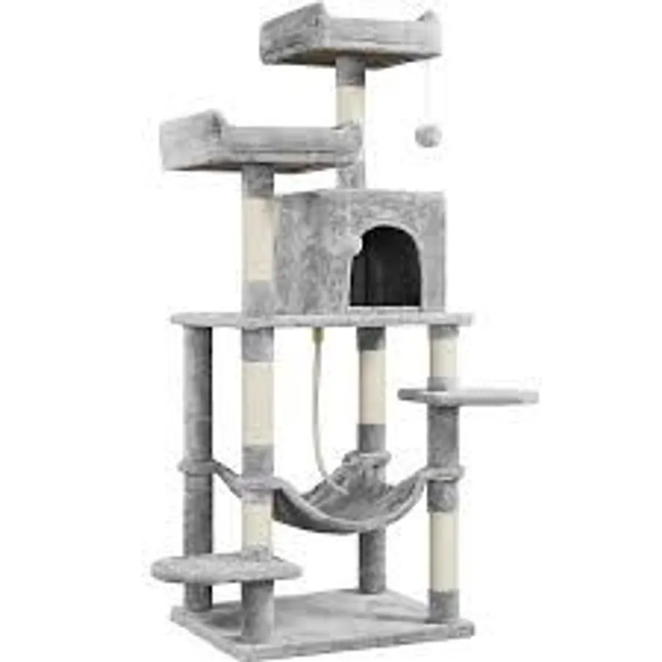 BOXED YAHEETECH 138.5CM CAT TREE WITH SCRATCHING POSTS - GREY 