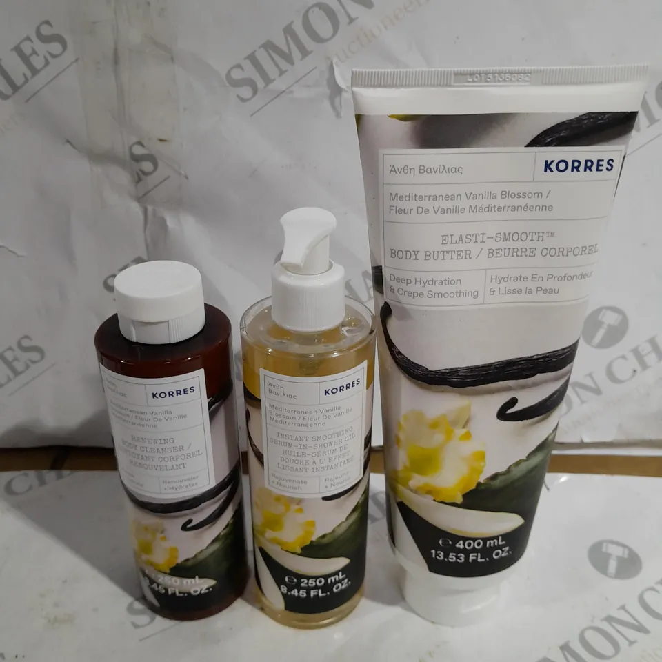 KORRES INSTANT SMOOTH SERUM-IN-SHOWER OIL, BODY BUTTER & BODY CLEANSER SET 