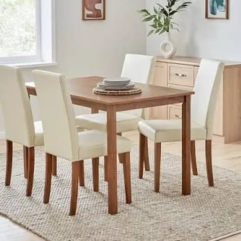 BOXED SET OF 4 PRIMO FAUX LEATHER CHAIRS - DARK WOOD/CREAM // CHAIRS ONLY (1 BOX)
