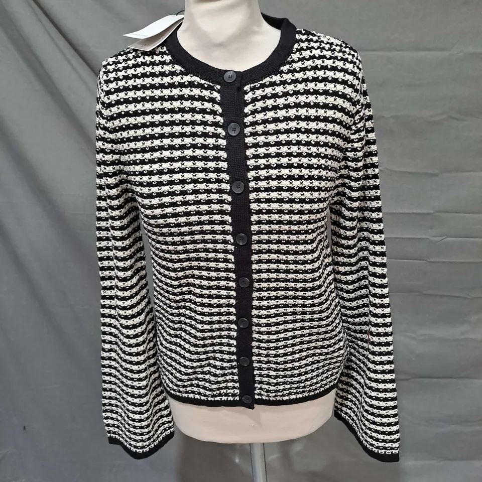 NOBODY'S CHILD TEXTURED STRIPE FLARE SLEEVE SHRUNKEN CARDI IN MULTI SIZE 12