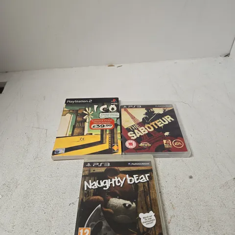 PLAYSTATION VIDEO GAME BUNDLE: NAUGHTY BEAR (PS3), THE SABOTEUR (PS3) + ICO PS2 