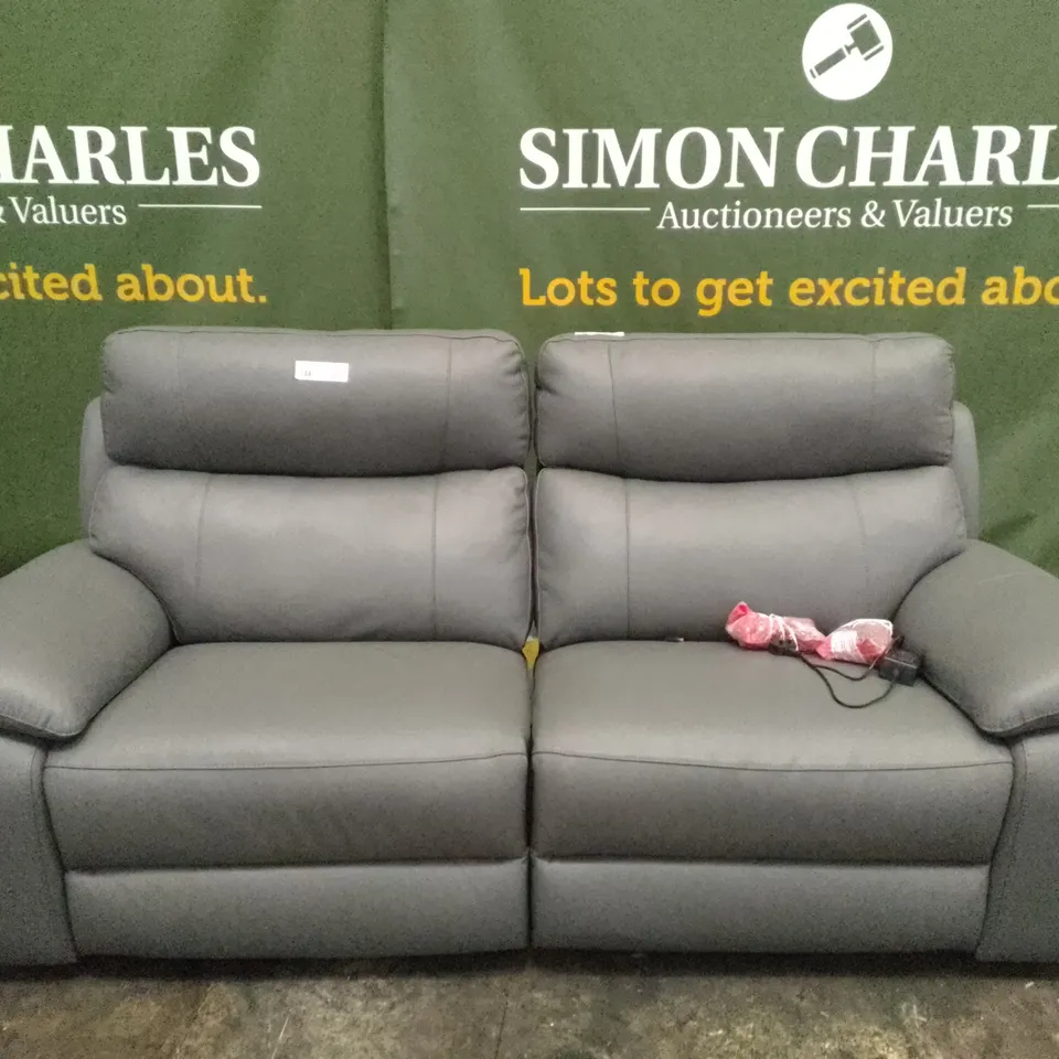 QUALITY ITALIAN DESIGNER PATRIZIO 3 SEATER 2PCS ELECTRIC RECLINER SOFA - DARK GREY LEATHER   