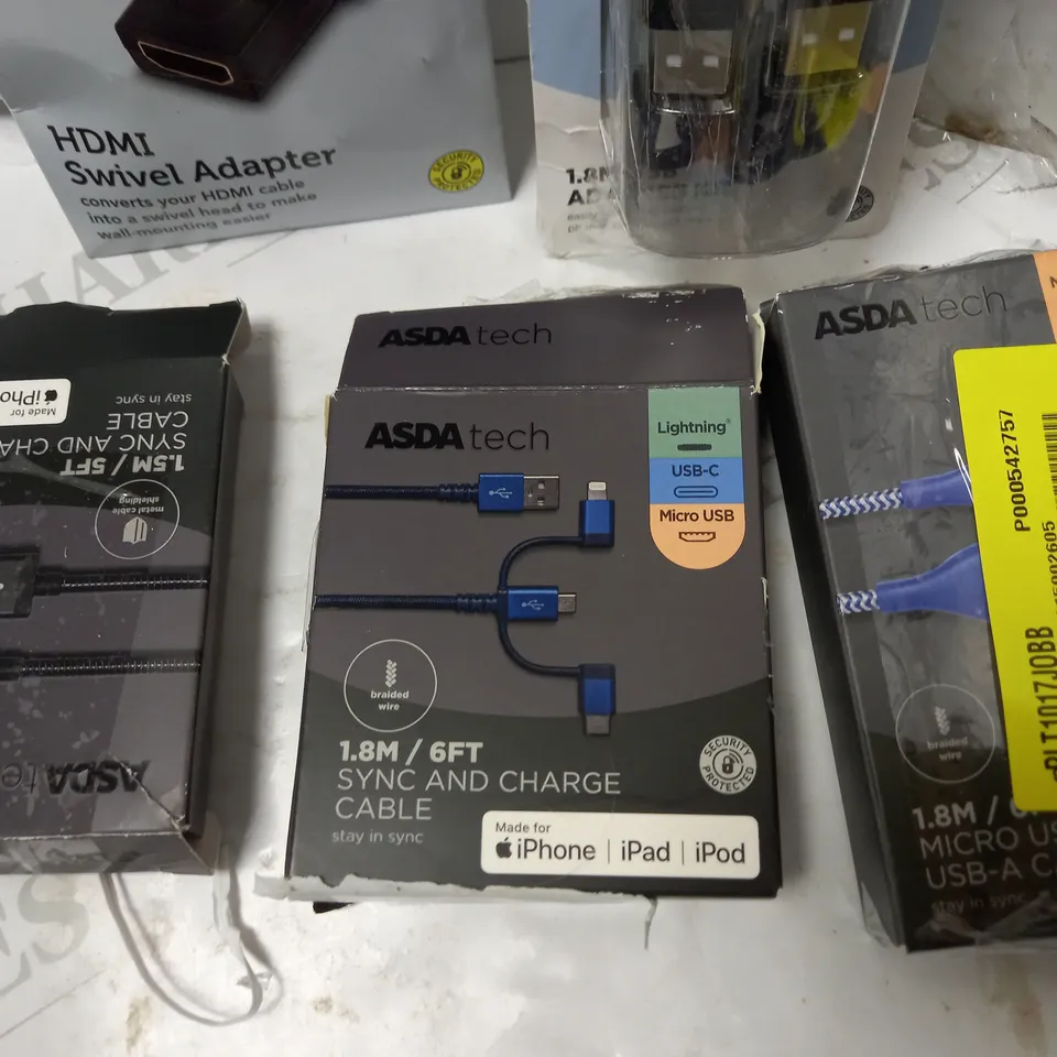 LOT OF FIVE TO INCLUDE 1.8M USB ADAPTER KIT , HDMI SWIVEL ADAPTER , ETC