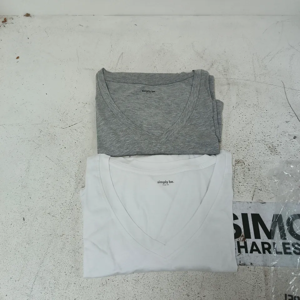 SIMPLY BE WOMEN'S V-NECK T-SHIRTS PAIR – SIZE UK 24, GREY & WHITE