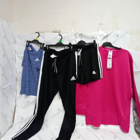 ASSORTED ADIDAS PIECES OF CLOTHING IN VARIOUS STYLES, COLOURS, AND SIZES