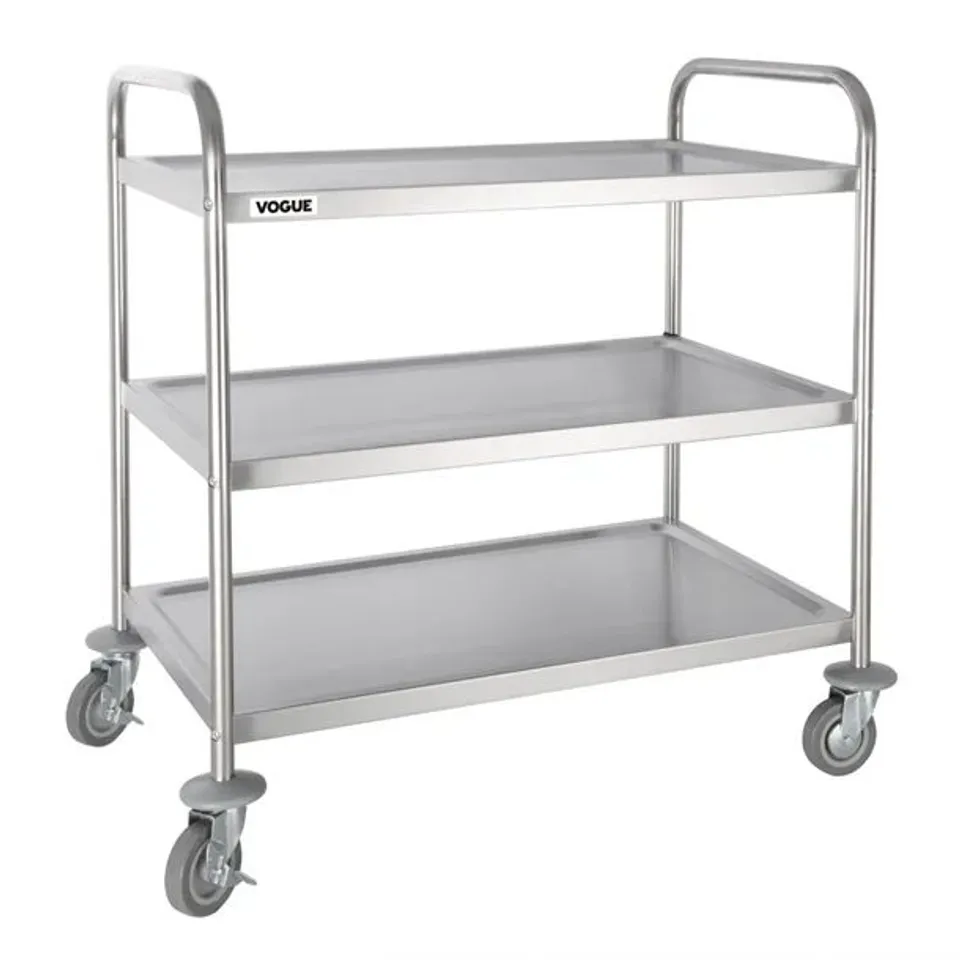 BOXED VOGUE STAINLESS STEEL 3 TIER CLEARING TROLLEY (1 BOX)