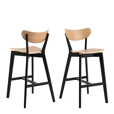 BOXED ROXBY BAR STOOL, BLACK AND OAK SET OF 2