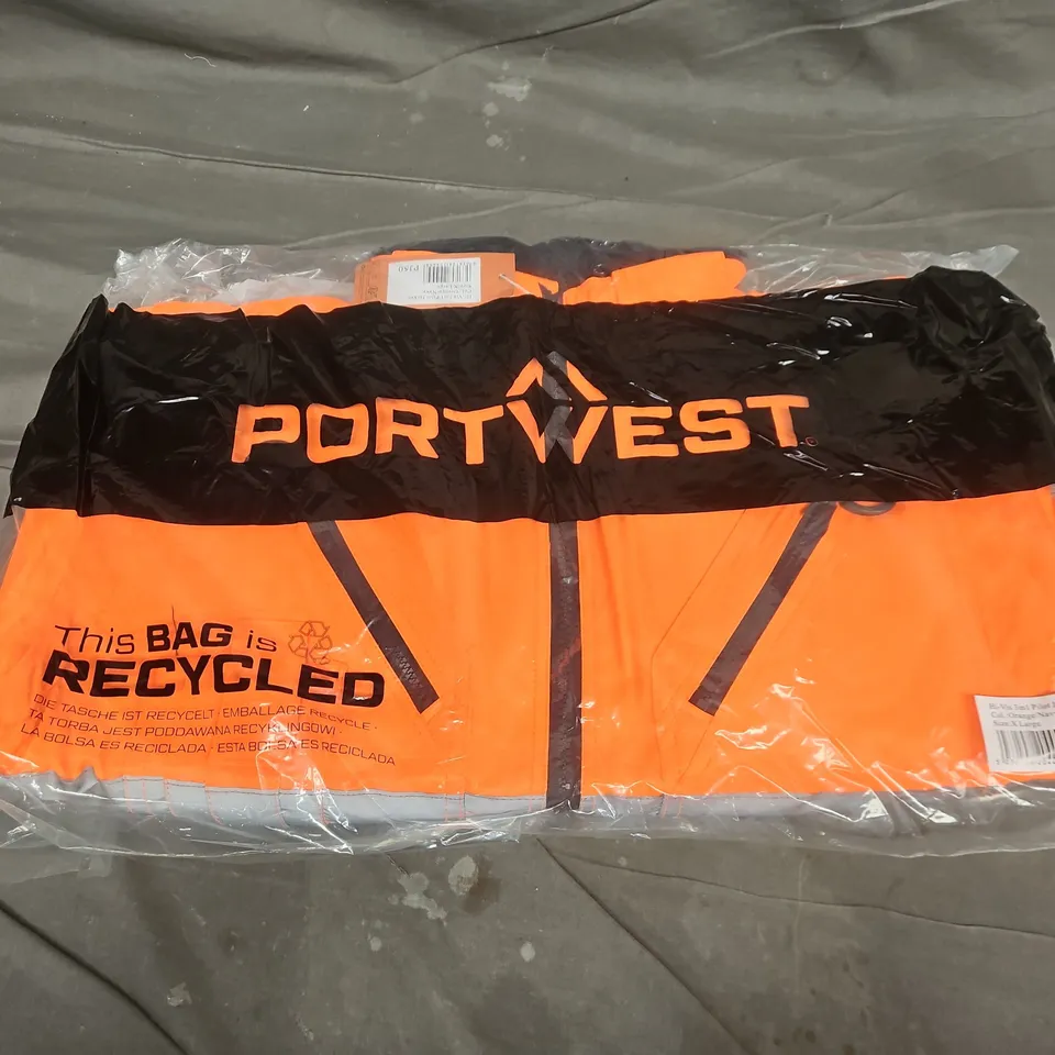 BAGGED PORTWEST HI-VIS 3IN1 PILOT JACKET IN ORANGE/NAVY - XL