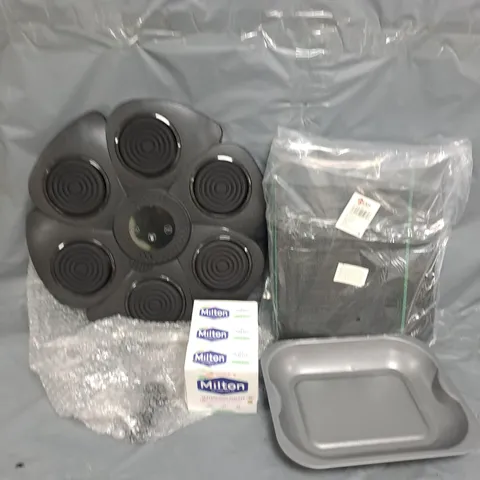 APPROXIMATELY 15 ASSORTED HOUSEHOLD ITEMS TO INCLUDE BOXING PUNCH MACHINE, WEED CONTROL FABRIC, STERILISING TABLETS, ETC - COLLECTION ONLY