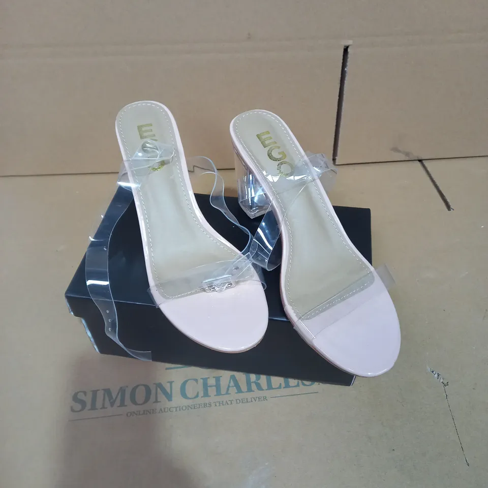 BOXED PAIR OF SIZE 5 EGO PINK OPEN-TOE HEELS 