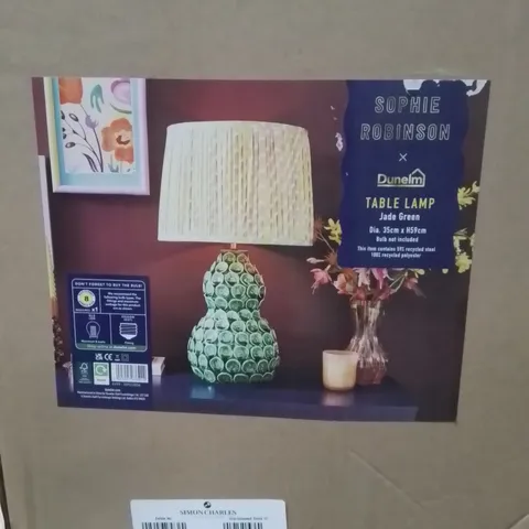 BOXED SOPHIE ROBINSON TABLE LAMP JADE GREEN 