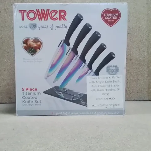 BOXED TOWER KITCHEN KNIFE SET MULTICOLOURED BLADES AND ACRYLIC STAND