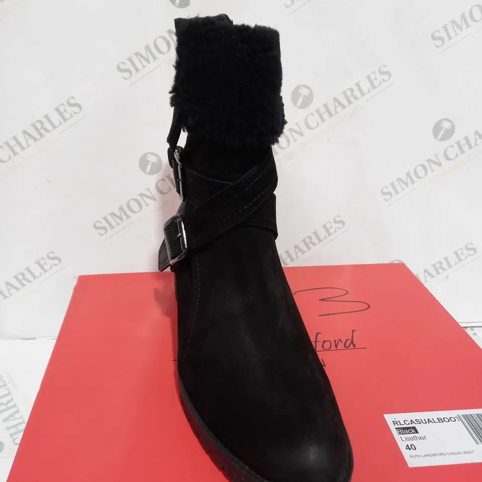 BOXED RUTH LANGSFORD CASUAL BOOTS, BLACK - SIZE 7