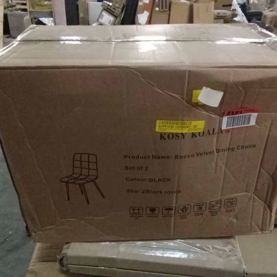 BOXED SET OF 2 KOSY KOALA ROCCO VELVET DINING CHAIRS - BLACK (1 BOX)
