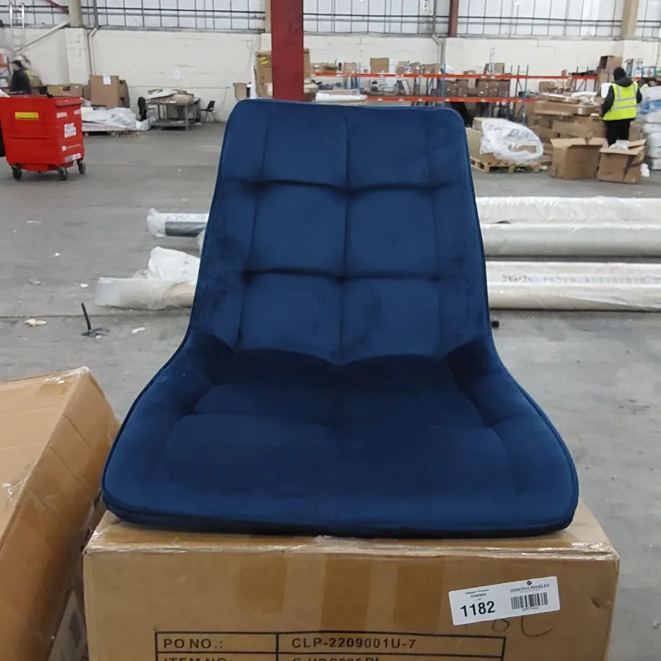 BOXED DESIGNER BLUE VELVET DINING CHAIRS SET OF 2 (1 BOX)