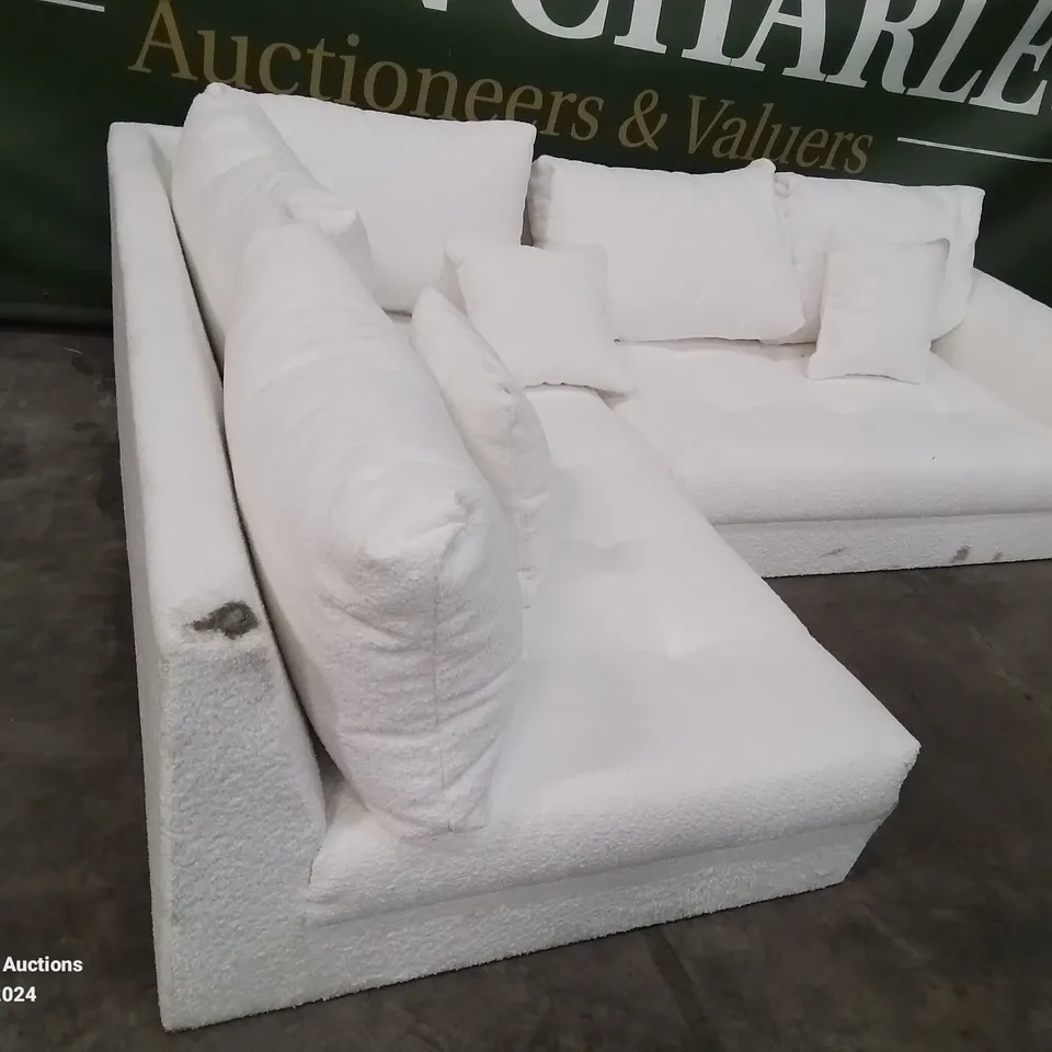 DESIGNER WHITE FABRIC CORNER SOFA 