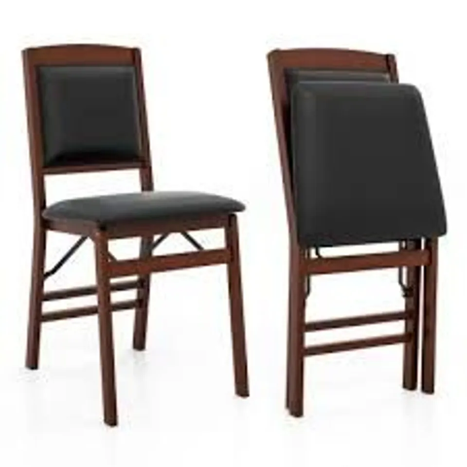 BOXED COSTWAY SET OF 2 BROWN FOLDING DINING CHAIRS WITH PADDED SEAT AND HIGH BACKREST