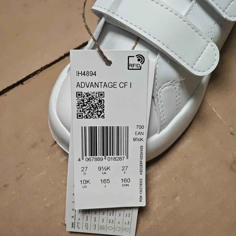BOXED ADIDAS ADVANTAGE CF I KIDS TRAINERS – WHITE WITH PINK HEEL, UK 9½K 