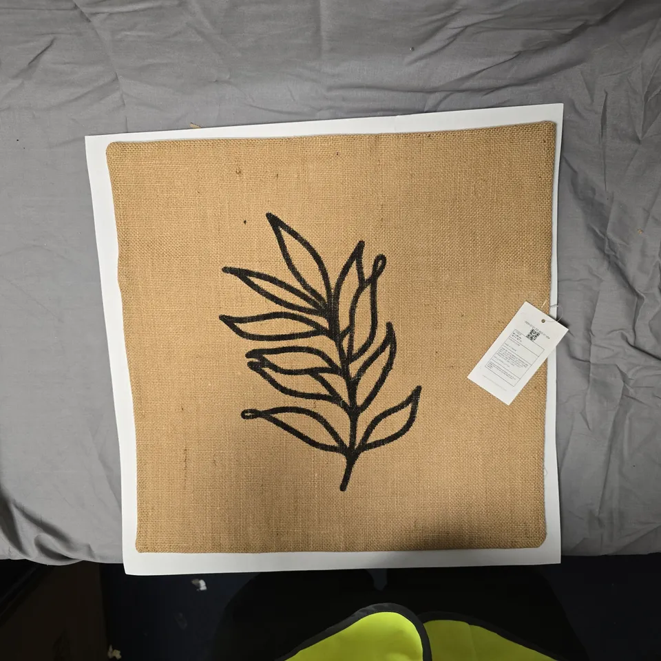 10 x Ocean Home Textiles Cushion Cover – 60 x 60 cm, Burlap with Black Leaf Design