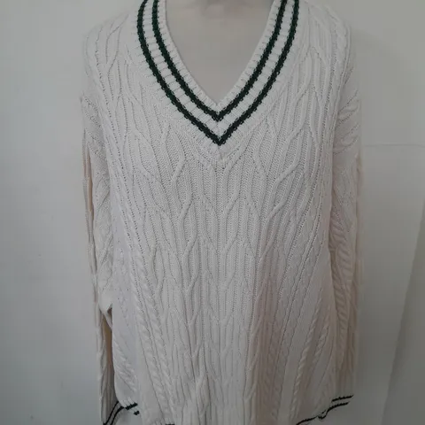 ASOS CREAM KNIT V-NECK JUMPER - L
