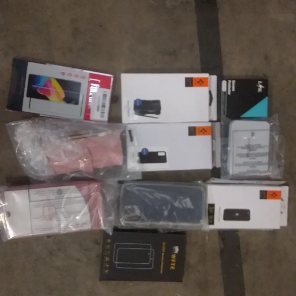 PALLET OF ASSORTED ITEMS INCLUDING ARMOURED CASE FOR IPHONE, SPIGEN GLASTR ALIGN MASTER, MOSNOVO IPHONE CASE, WFTE GLASS SCREEN PROTECTOR, LK SCREEN PROTECTOR, FULL GLUE SAMSUNG GALAXY S20 SCREEN PROT