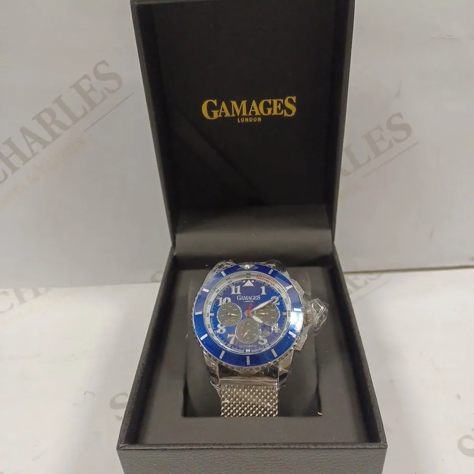 GAMAGES OF LONDON LIMITED EDITION HAND ASSEMBLED CONTEMPORARY SPORTS AUTOMATIC STEEL WATCH RRP £705