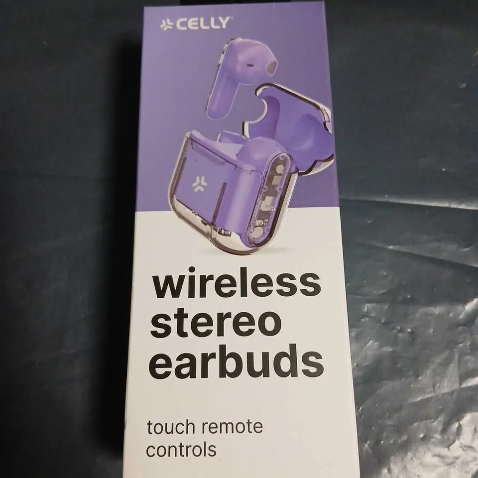 CELLY WIRELESS STEREO EARBUDS – PURPLE (BOXED)