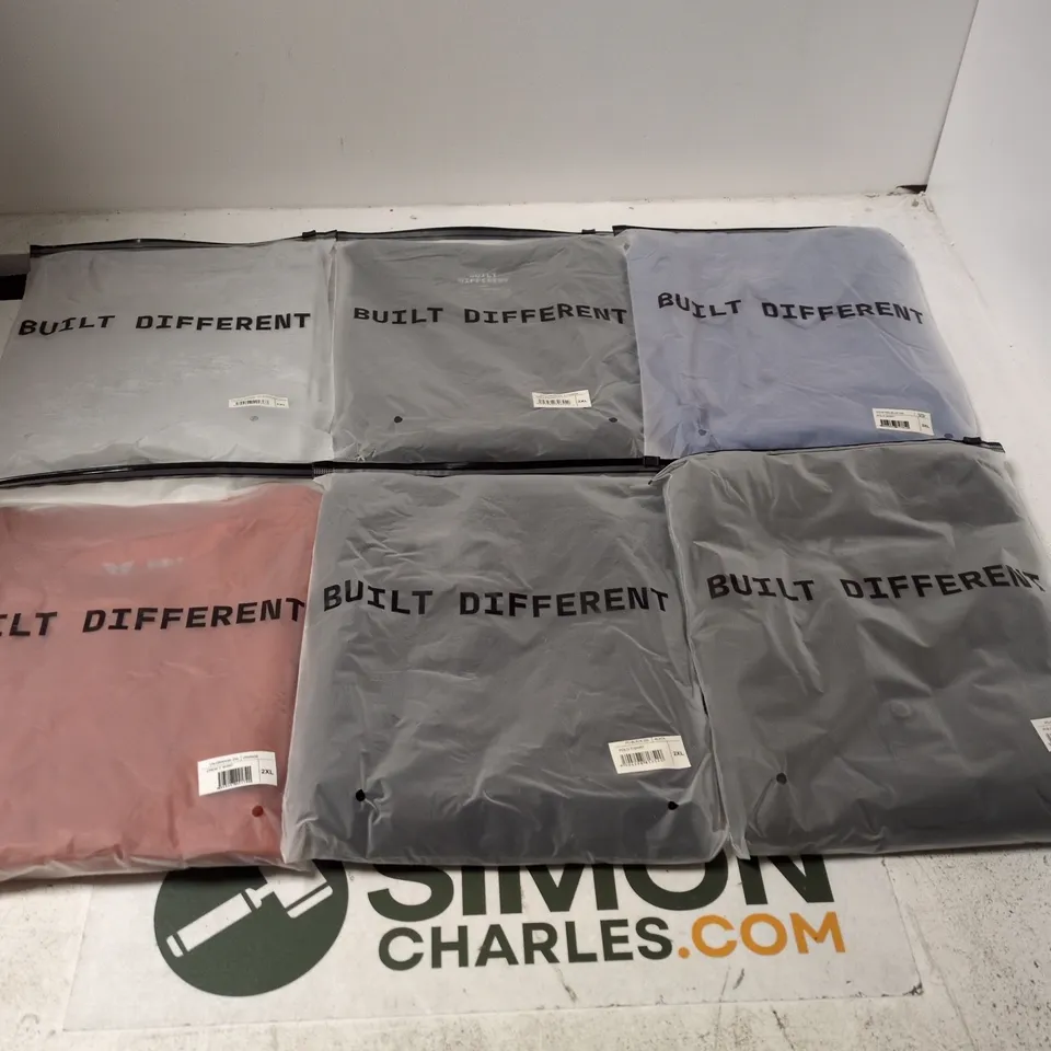 SET OF APPROXIMATELY 20 ASSORTED BUILT DIFFERENT T-SHIRTS/SHIRTS IN VARIOUS COLOURS AND SIZES